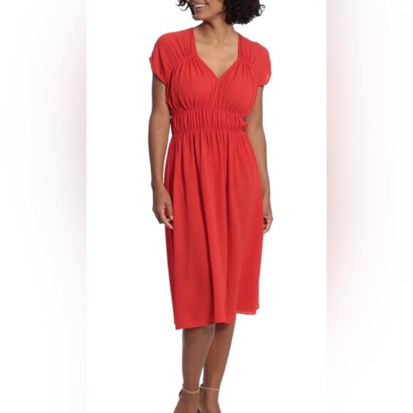 NWT LONDON TIMES T6099M V Neck Cap Sleeve A-Line Dress Size 10 - Picture 1 of 13